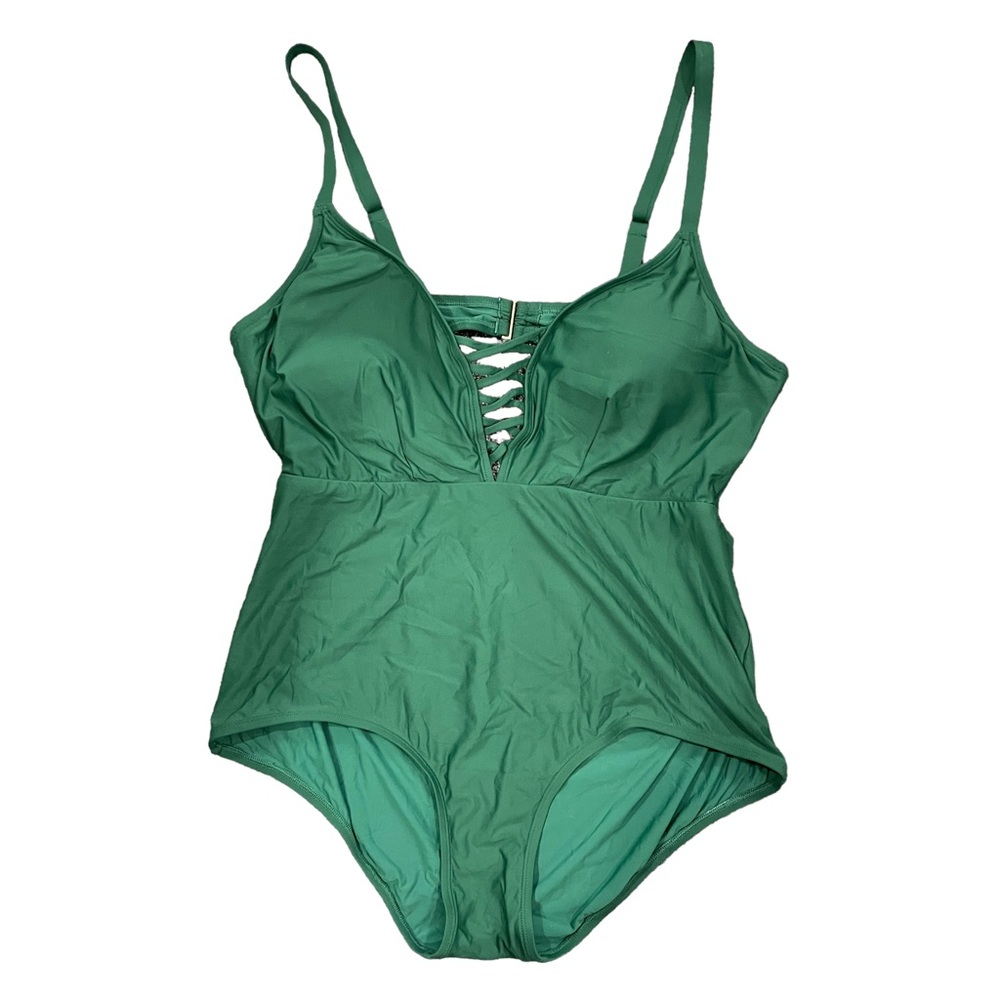 NWOT ModCloth One Piece Swimsuit V-Neck Green 2X Plus